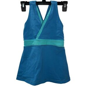 Lululemon Blue Turquoise Mesh Panel Faux Wrap Tank Top Yoga Work Out